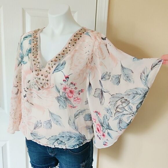 Studio Y jewel embellished floral blouse M - Picture 2 of 12